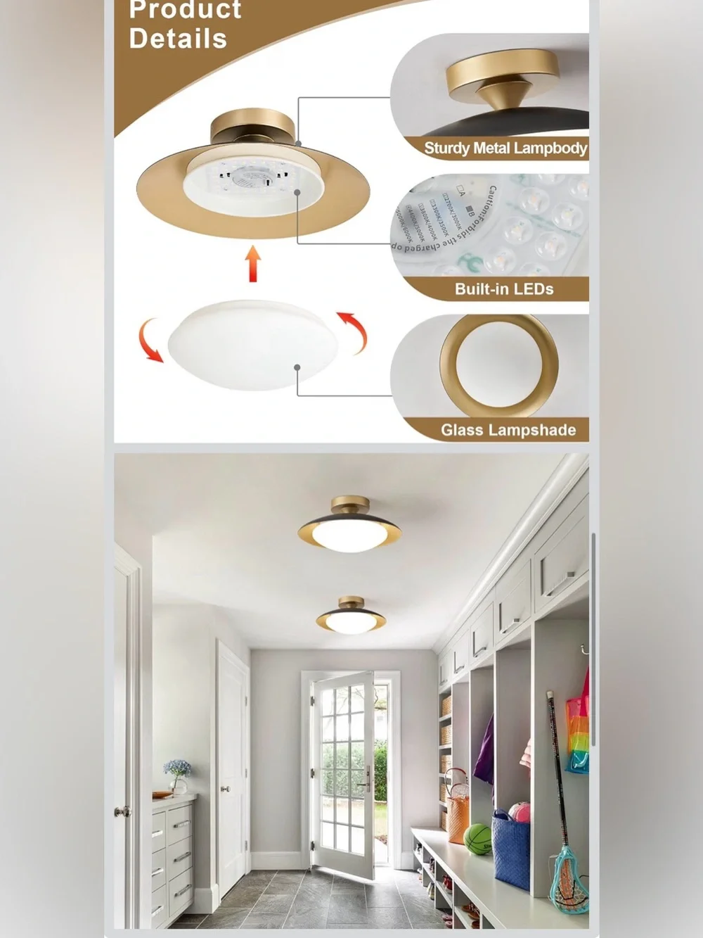 Modern Semi-Flush Ceiling Light - Black & Gold